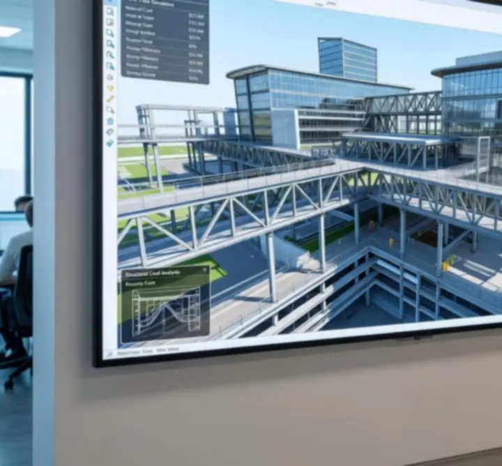 Digital BIM model visualising building and infrastructure systems.
