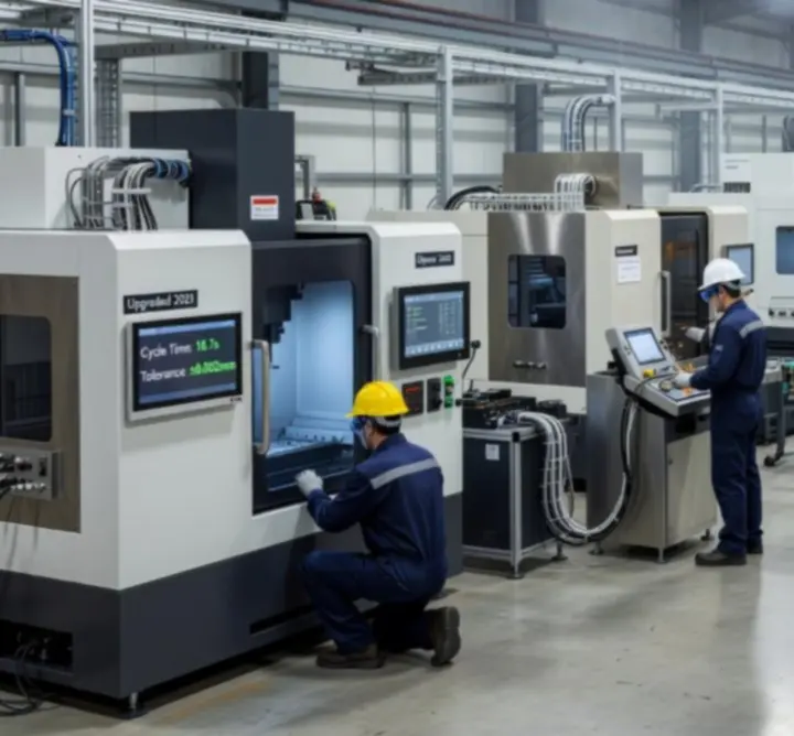 Interior of an upgraded industrial plant with modernised process equipment and steel pipework
