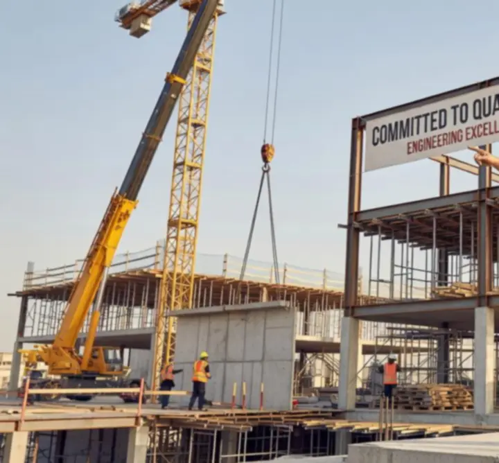 Engineer overseeing modern construction site works
